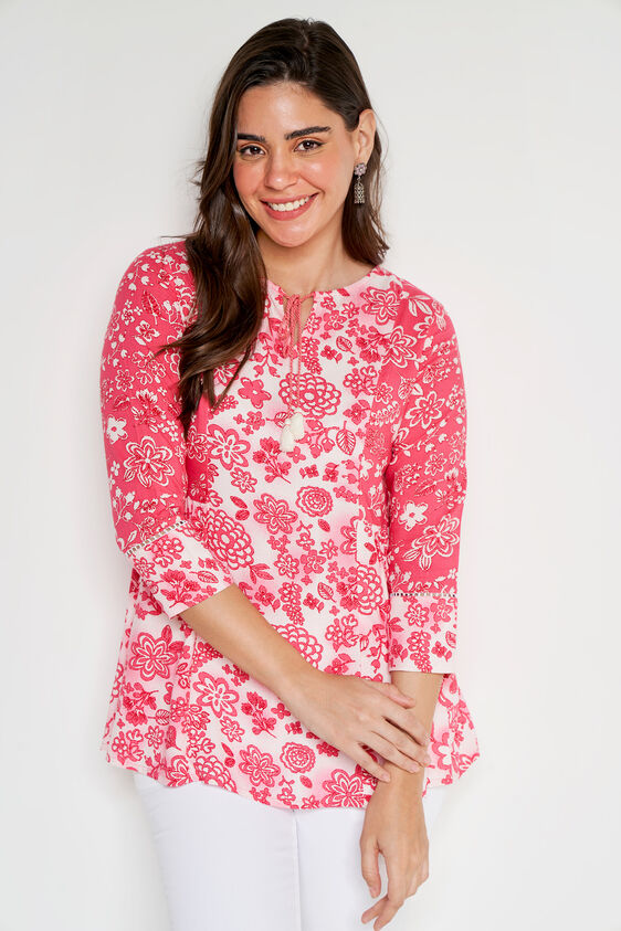 Pink Floral Flared Top, Pink, image 2